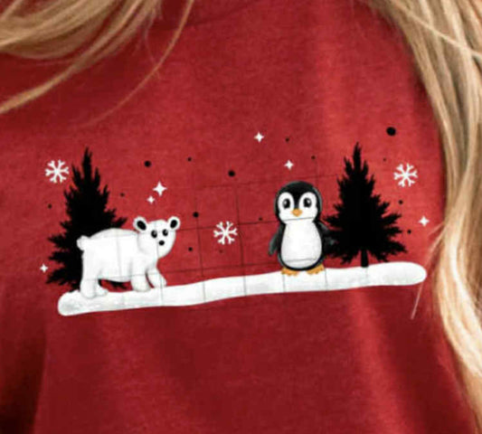 Penguins and polar bear