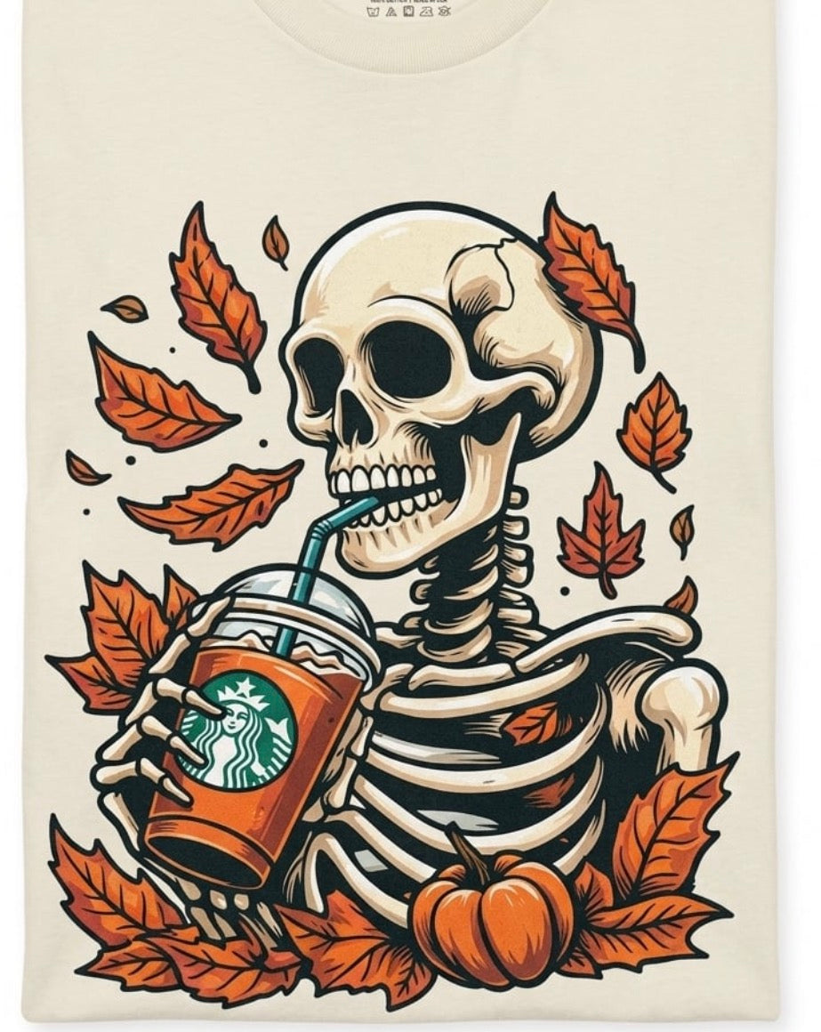 Skelton drinking coffee.