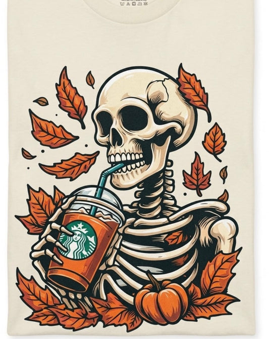 Skelton drinking coffee.