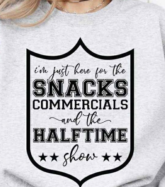 I’m just here for the snacks. Commercials and the halftime show