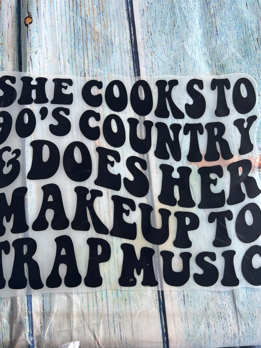 She cooks to 90s country music