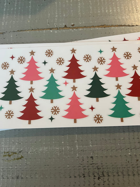 Colorful trees and snowflakes