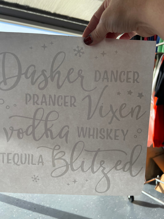 Dasher dancer vodka whiskey blitzed