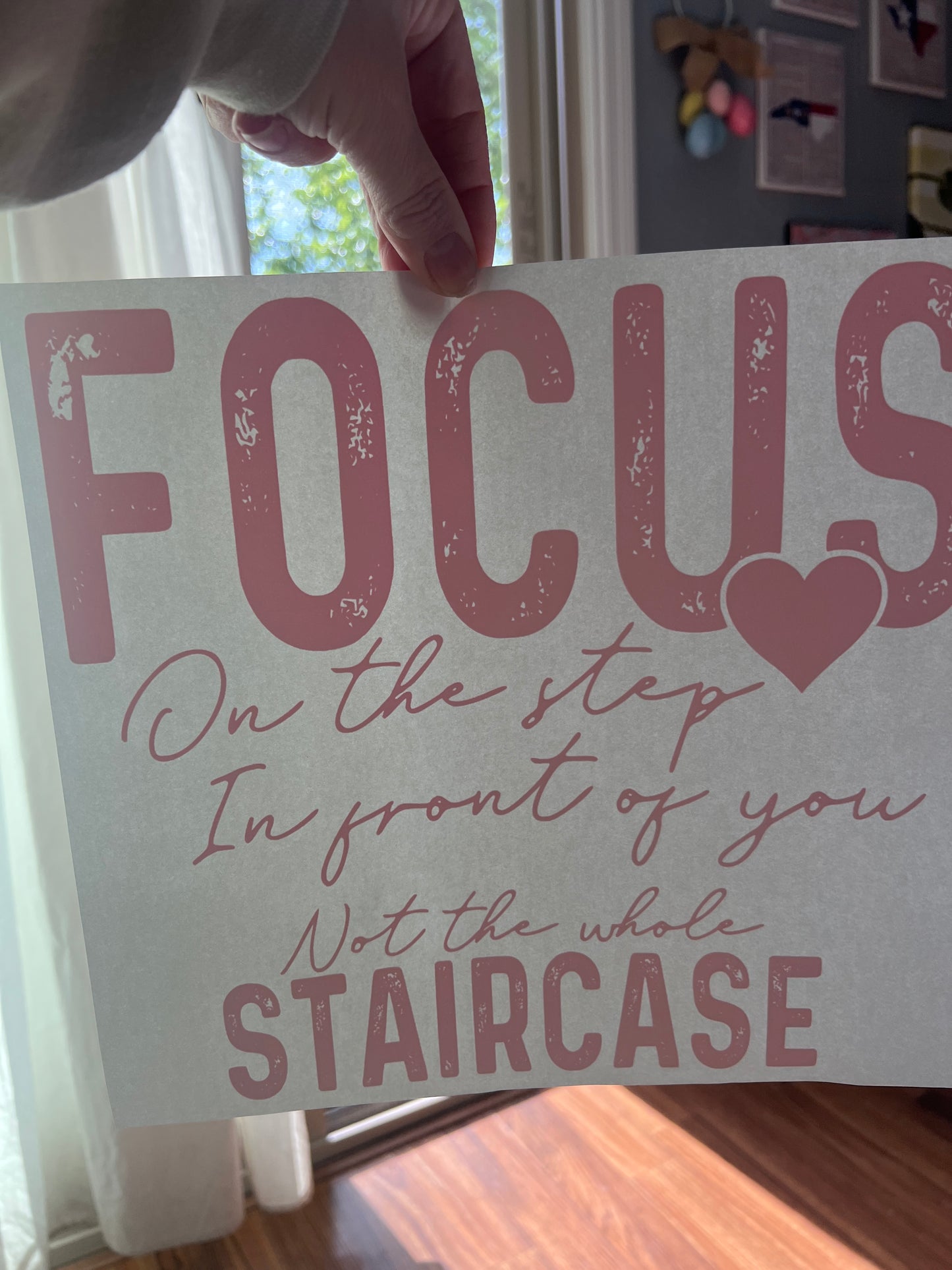 Focus on the step in front (pink)