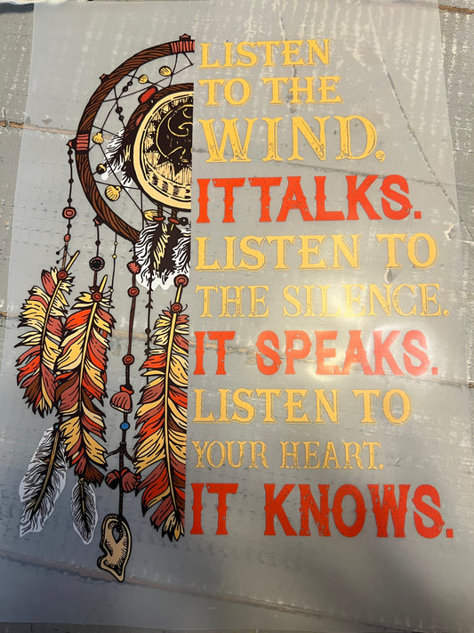 Listen to the wind it talks. Listen to the silence it speaks. Listen to your heart it knows