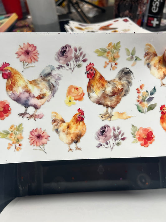 Chickens and flowers