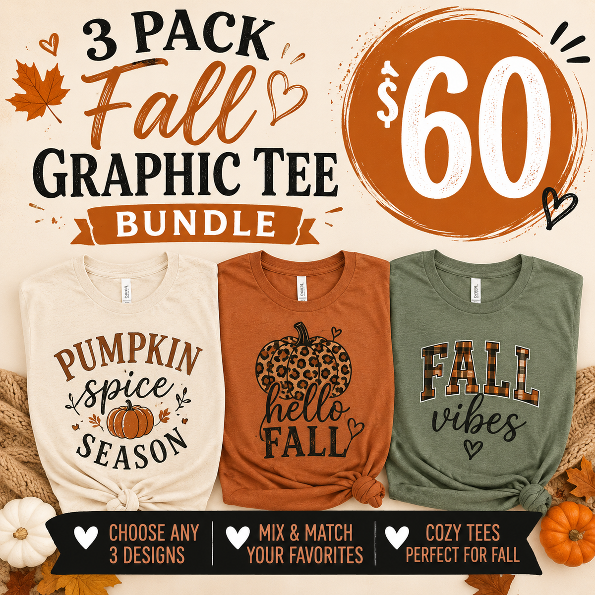 3 pack TEE mystery bundle. Halloween and fall bundle